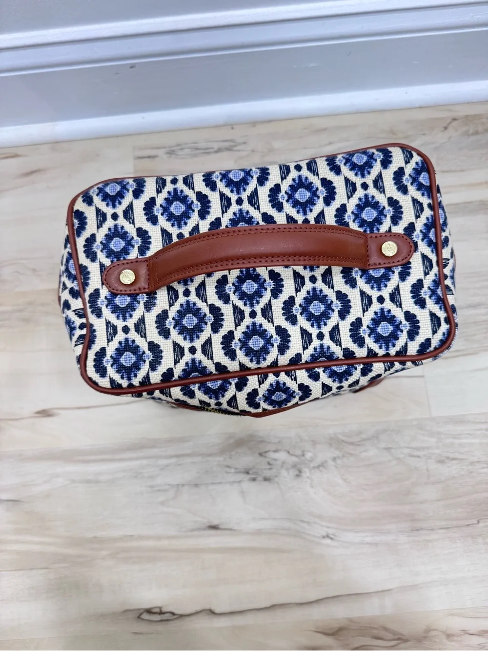 SPARTINA 449 train case Marsh Boardwalk Blue cream brown Cosmetic Makeup Bag